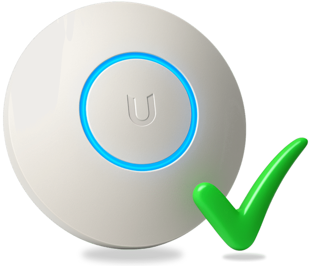 Ubiquiti enterprise Wi-Fi access point with green checkmark for LongFi site qualification