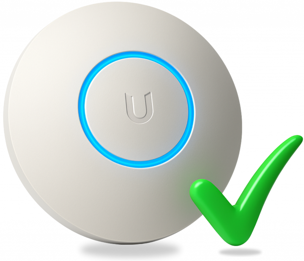 Ubiquiti enterprise Wi-Fi access point with green checkmark for LongFi site qualification