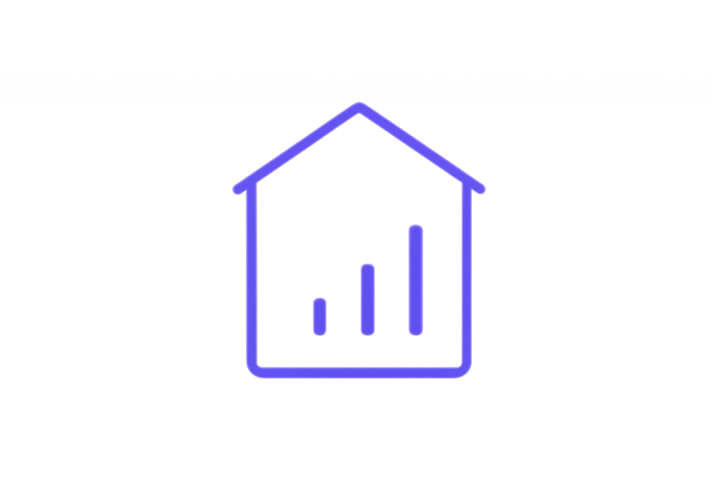 Purple line-art building icon with indoor wireless signal bars inside