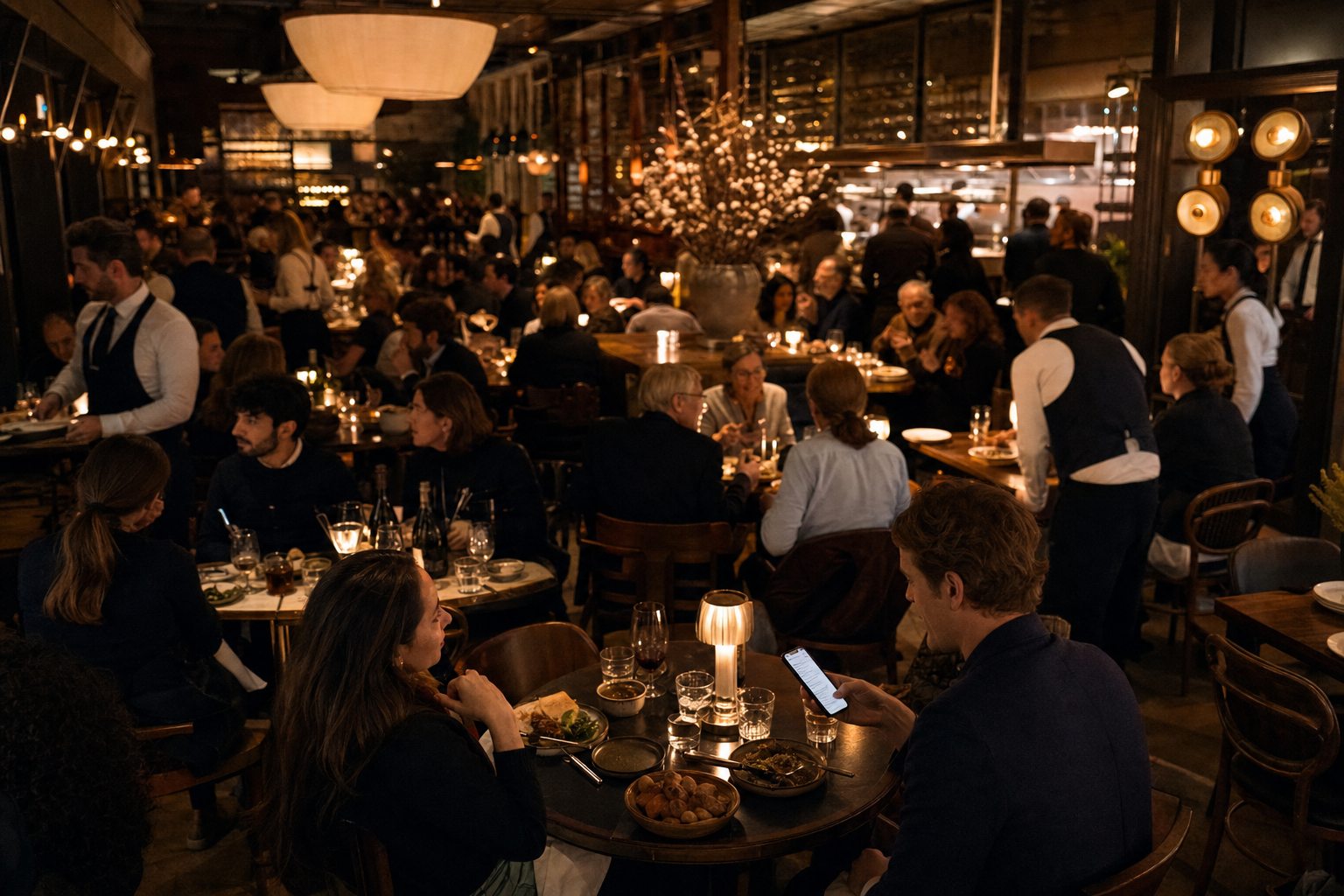 Restaurant guest using a smartphone at the table