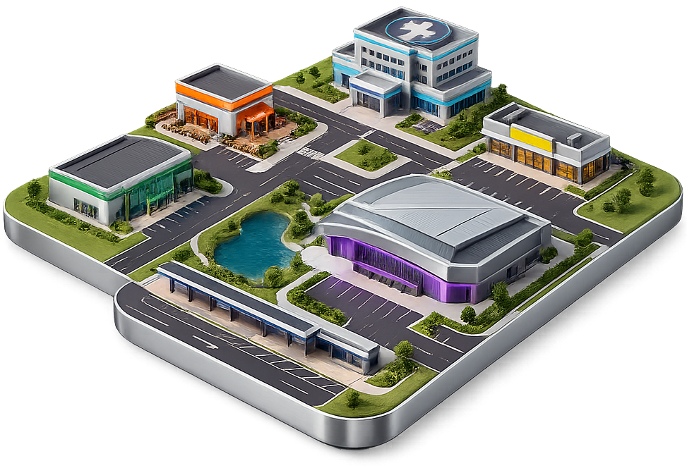Isometric view of a multi-property portfolio