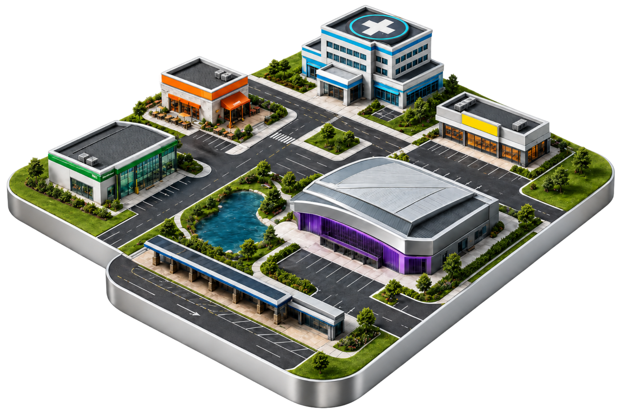 Isometric view of a multi-property portfolio