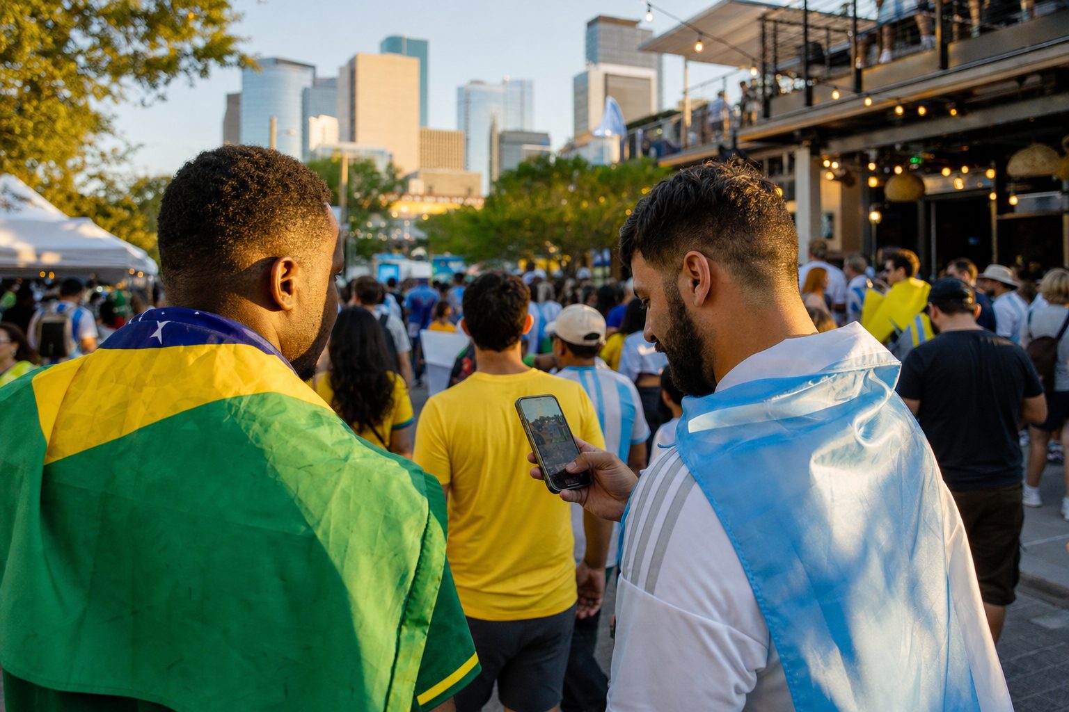A fan connecting automatically on arrival at a Houston World Cup venue